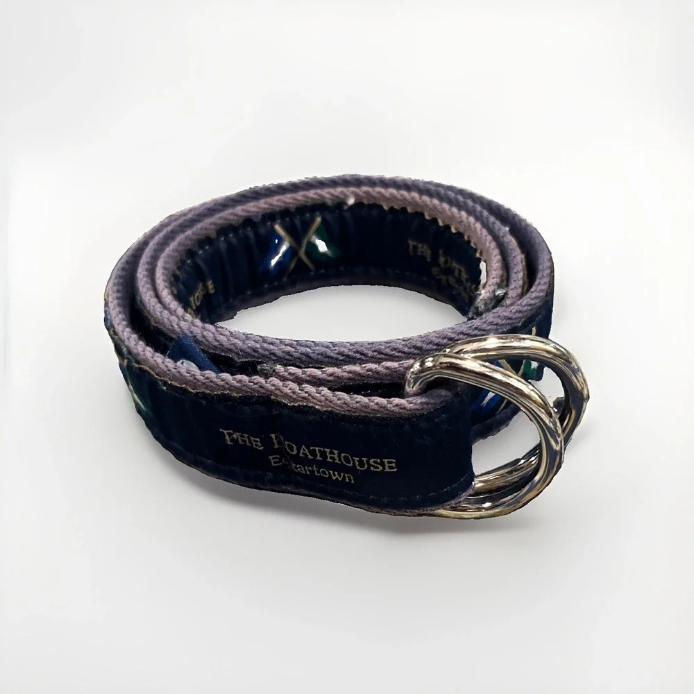 VTG YRI Marthas Vineyard Boathouse Golf Belt Mens Small Canvas  D-Ring USA Flags